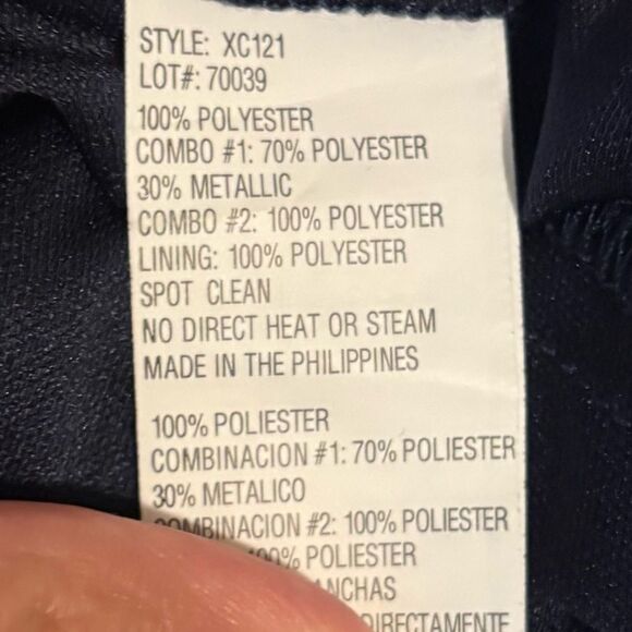 Xscape Stand-Collar Illusion Back Navy Blue Formal Gown Size 16W Ruched Lace NEW - Picture 15 of 16